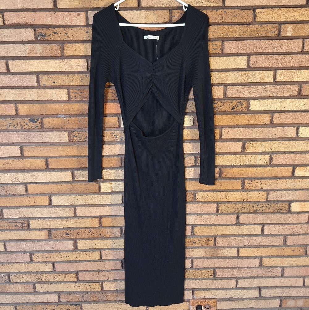 Abercrombie & Fitch Medium Tall Black Ribbed Long Sleeve Bodycon Sweater Dress